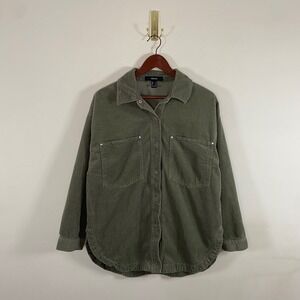 Forever 21 Corduroy Button Up Shirt Olive Green Snap Buttons Size Medium Western